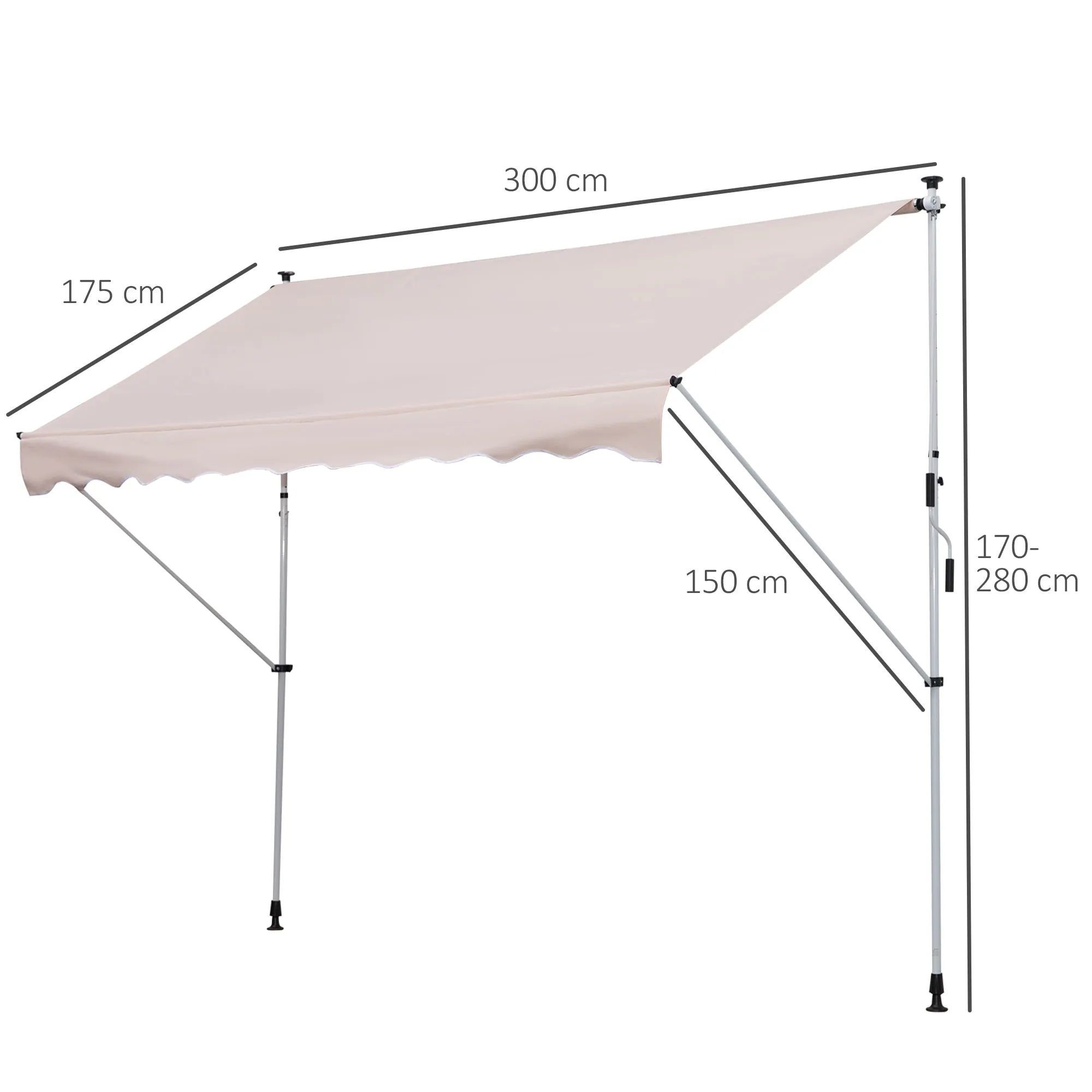 3x1.5m Garden Patio Manual Awning Canopy Sun Shade Shelter Retractable Adjustable Aluminium Frame Beige