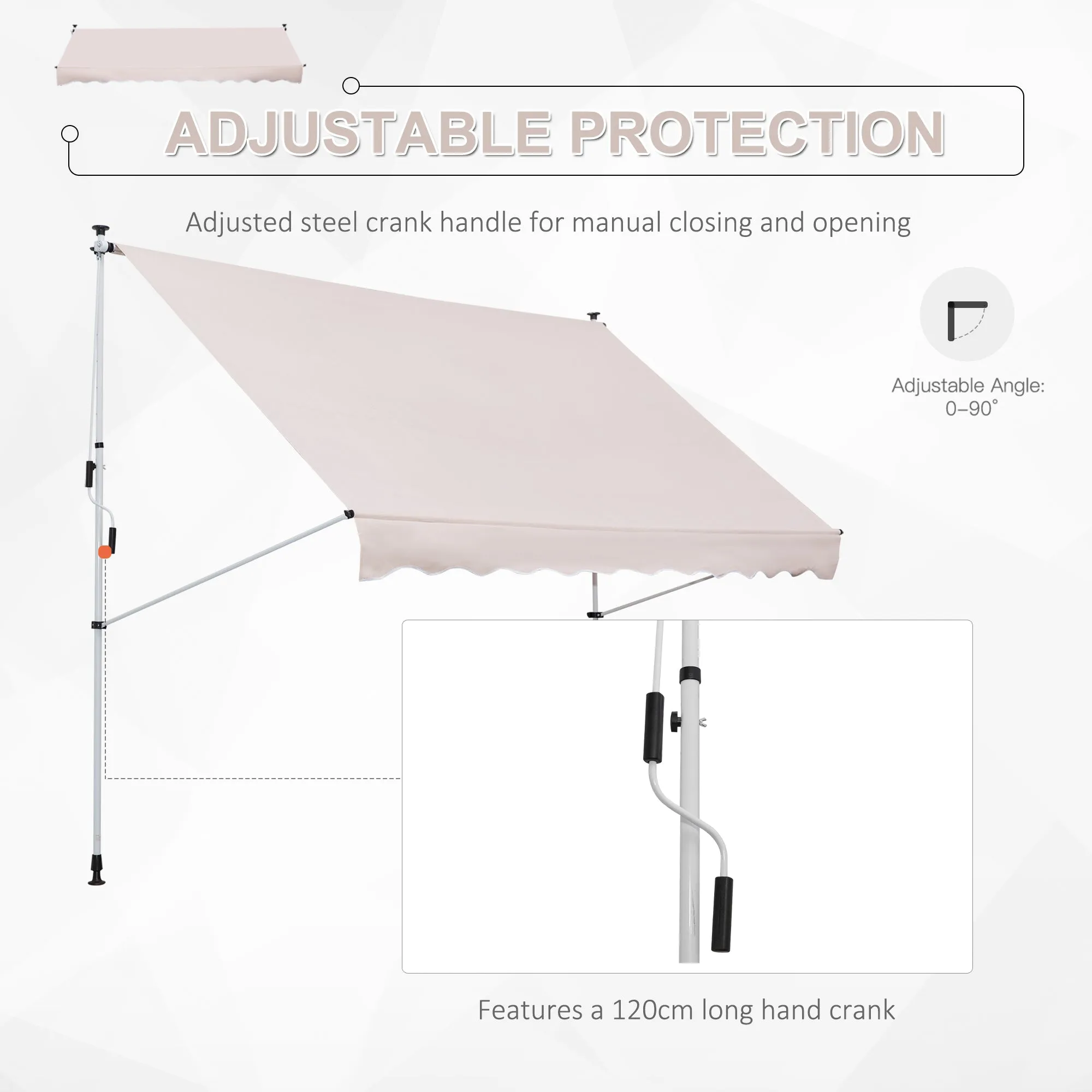 3x1.5m Garden Patio Manual Awning Canopy Sun Shade Shelter Retractable Adjustable Aluminium Frame Beige