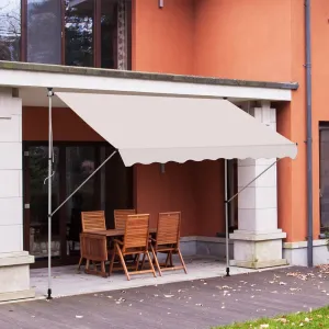 3x1.5m Garden Patio Manual Awning Canopy Sun Shade Shelter Retractable Adjustable Aluminium Frame Beige