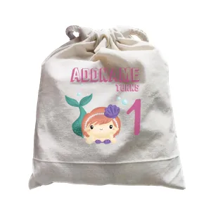 Birthday Mermaid Peach Short Hair Mermaid Laying Addname Turns 1 Satchel