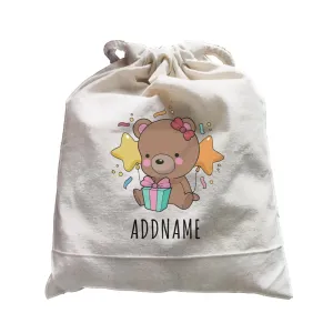 Birthday Sketch Animals Bear with Present Addname Satchel