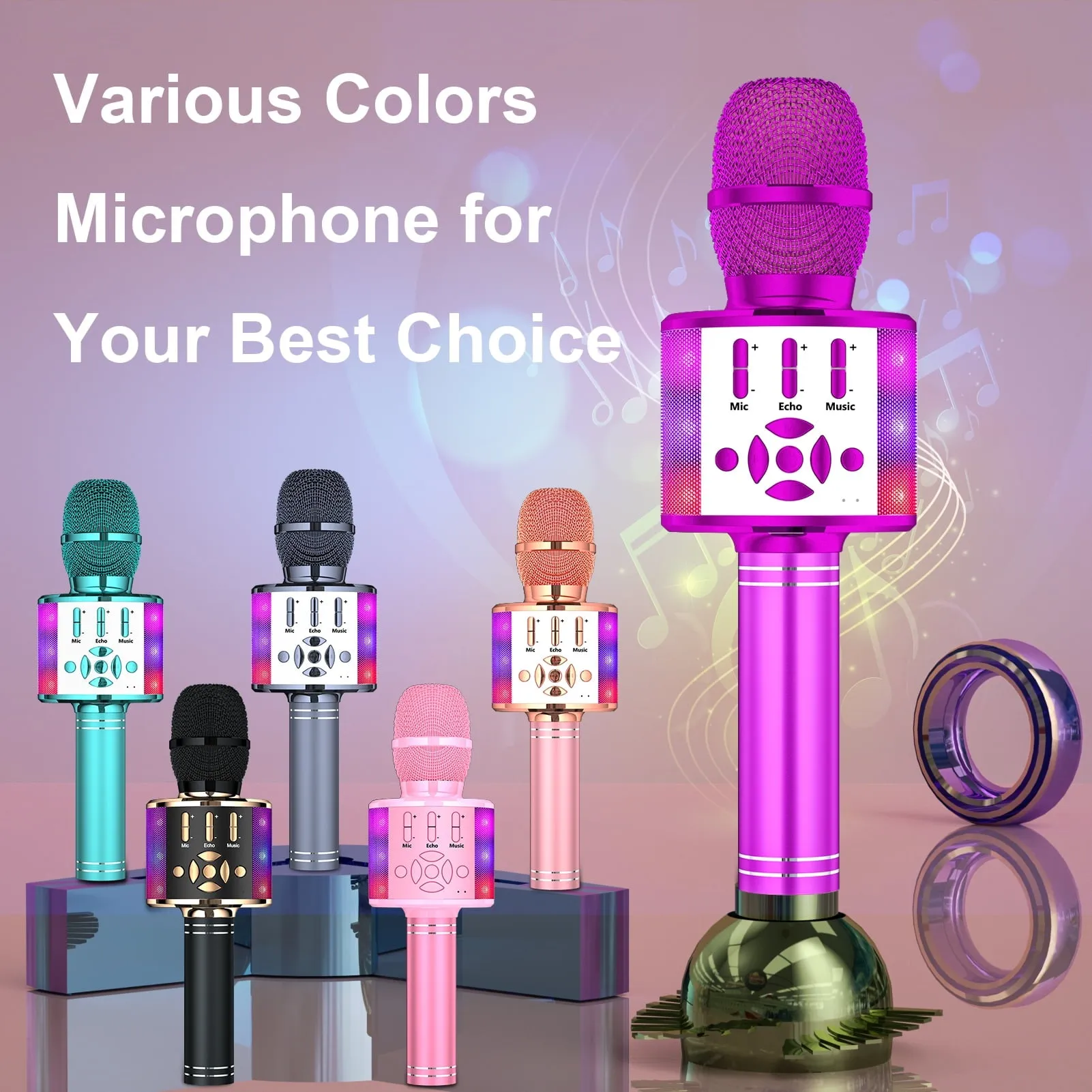 BONAOK Karaoke Microphone For Kids Adults, Wireless Bluetooth Microphone for Singing, Portable Karaoke Machine Handheld with LED Lights, Gift for Teens Girl Boys Adults Birthday Party(Rose Gold)