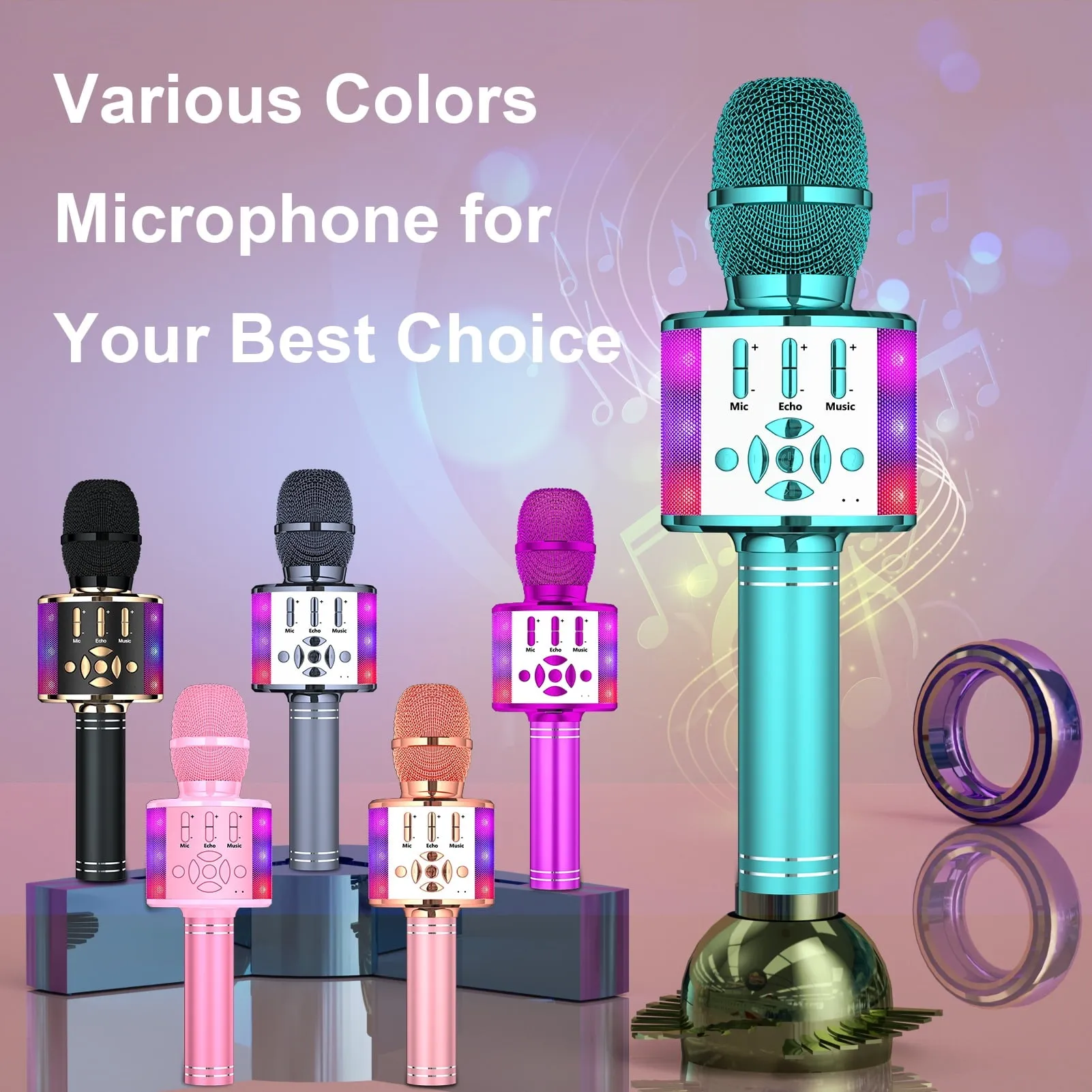 BONAOK Karaoke Microphone For Kids Adults, Wireless Bluetooth Microphone for Singing, Portable Karaoke Machine Handheld with LED Lights, Gift for Teens Girl Boys Adults Birthday Party(Rose Gold)