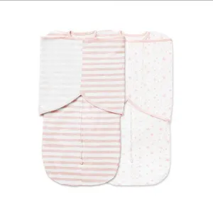 Breathable Baby 3-In-1 Swaddle Pink Star/Pink Stripe X2