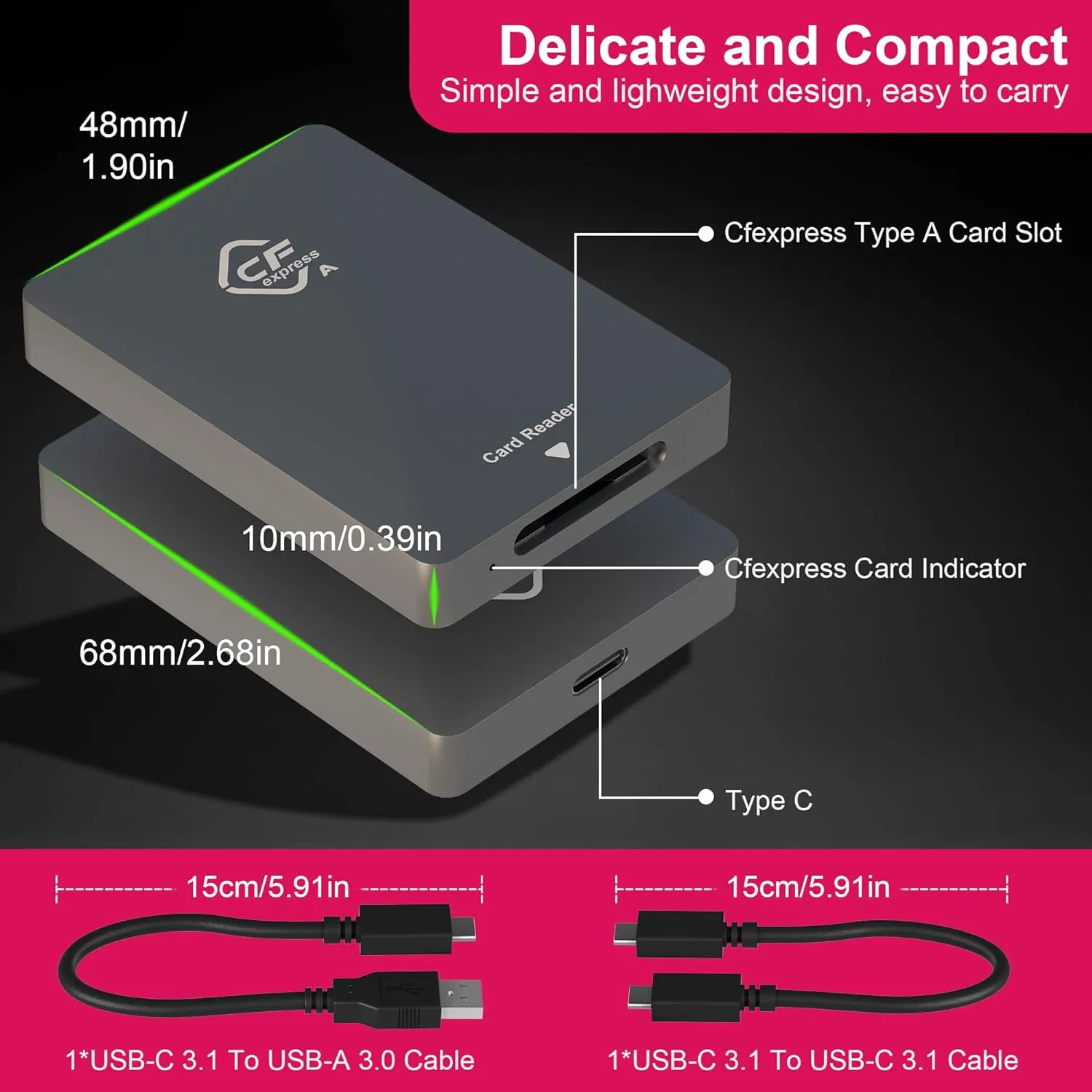 CFexpress Type A Card Reader, USB 3.2 Gen 2 10 Gpbs, Compatible with CFexpress Type A Card, Aluminum CFexpress Card Adapter Compatible with Windows/Android/Mac OS/Linux