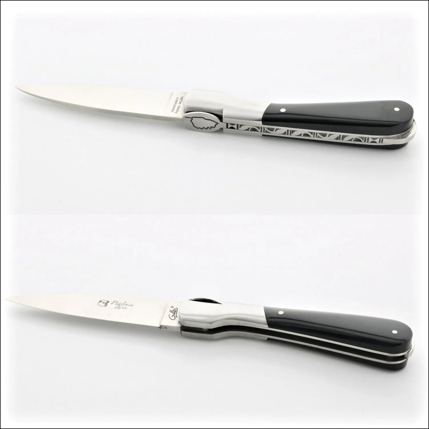 Corsican Pialincu Folding Knife Black Horn Tip Handle