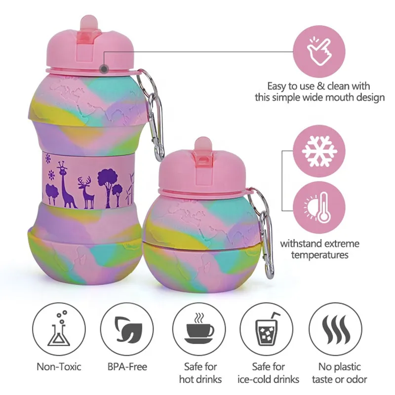 Kids Water Bottles Collapsible Water Bottle Silicone Travel Bottles Gift for Children