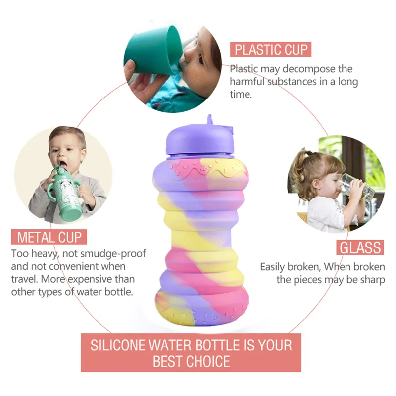 Kids Water Bottles Collapsible Water Bottle Silicone Travel Bottles Gift for Children