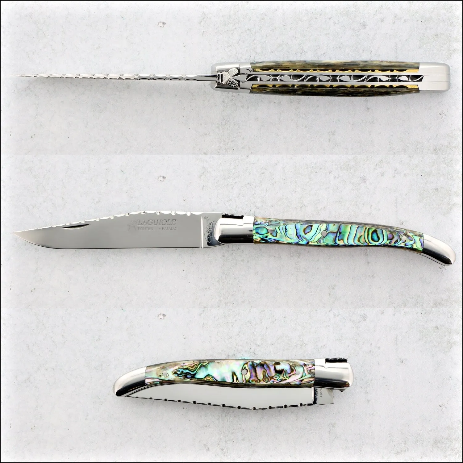 Laguiole Traditional Knife 11 cm Guilloche Mother of Pearl - A