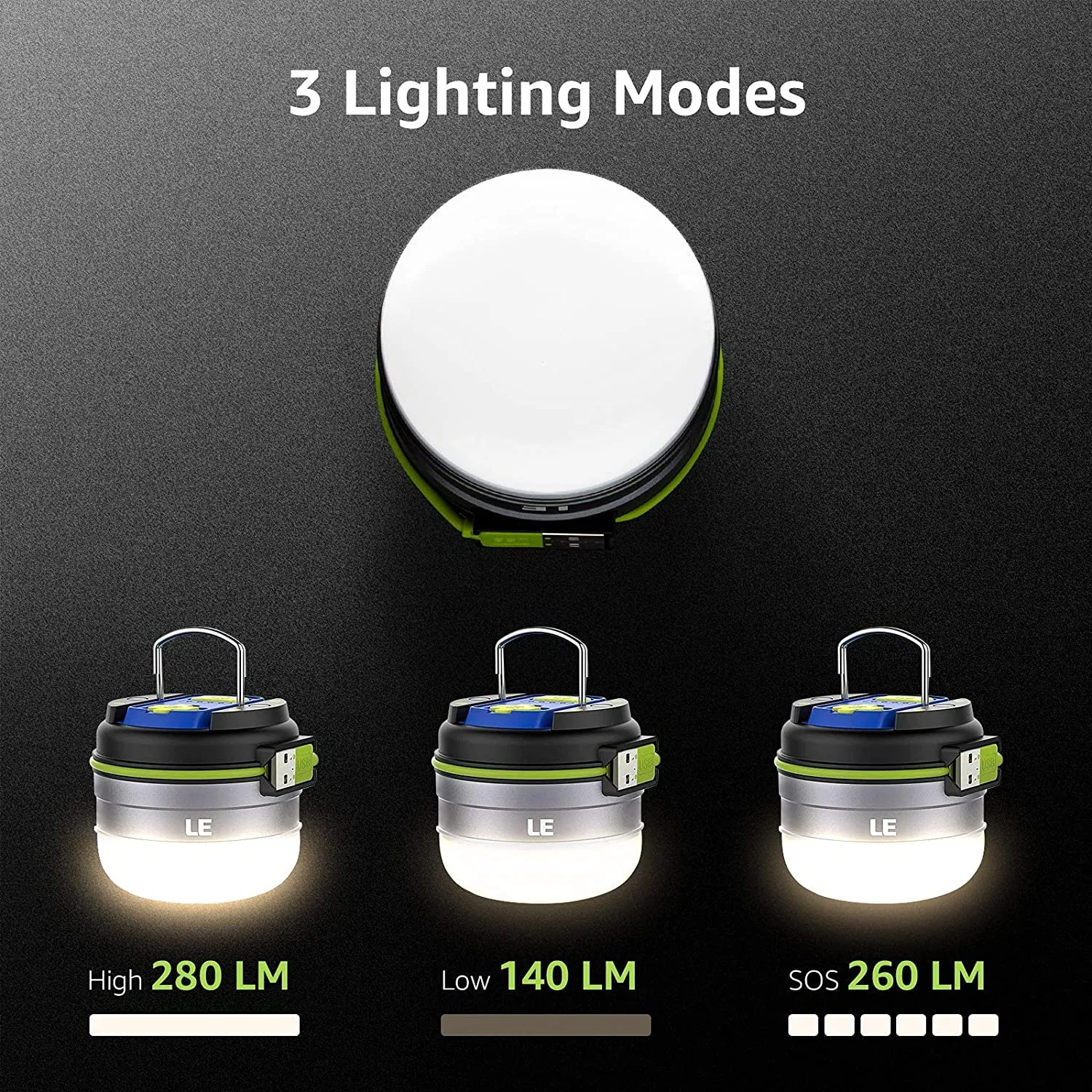 LE LED Camping Lantern Rechargeable, 280LM, 3 Light Modes, Power Bank, Waterproof, Perfect Mini Flashlight with Magnetic Base for Hurricane Emergency, Outdoor, Hiking, Home and Car