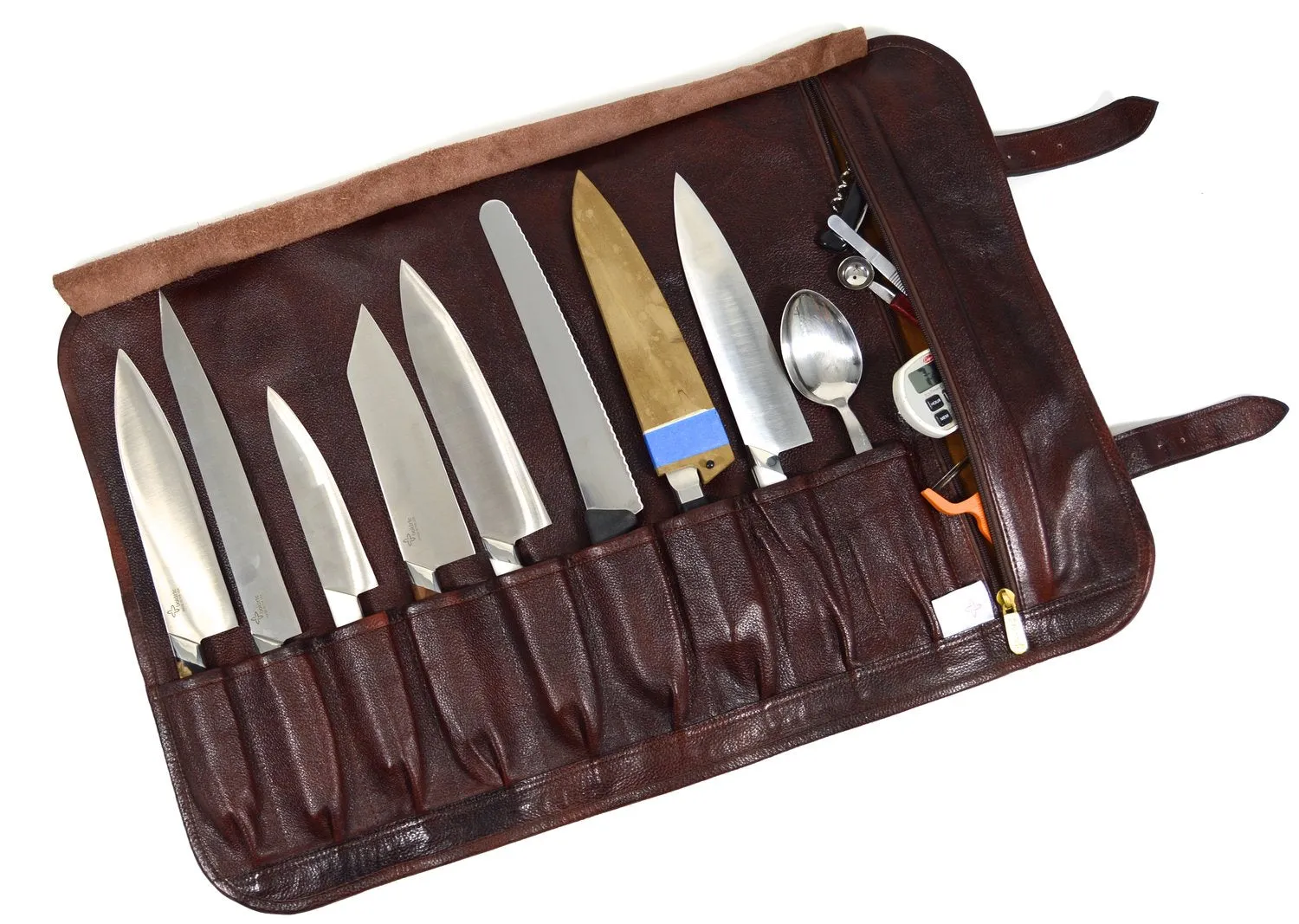 Leather 9 Pocket Knife Roll (Brown)