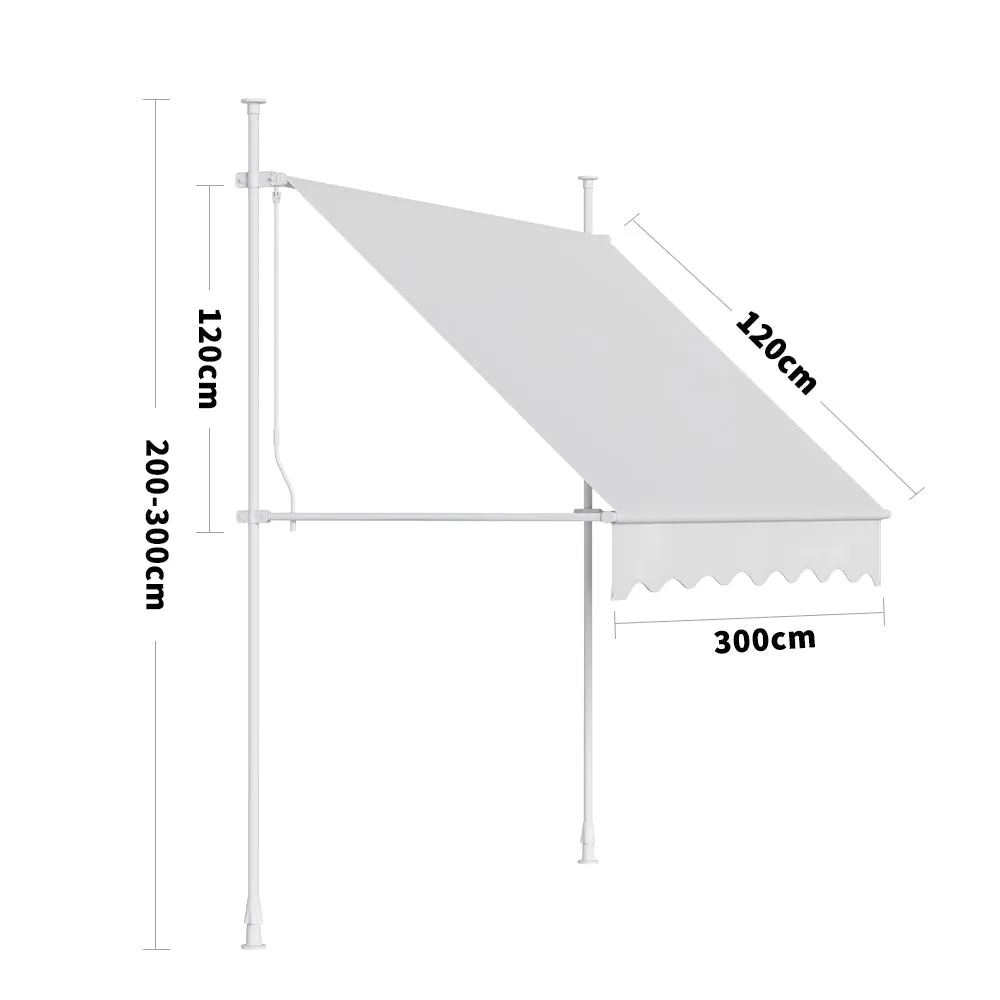 Light Khaki Manual Retraction Patio Awning Freestanding DIY Patio Clamp Awning