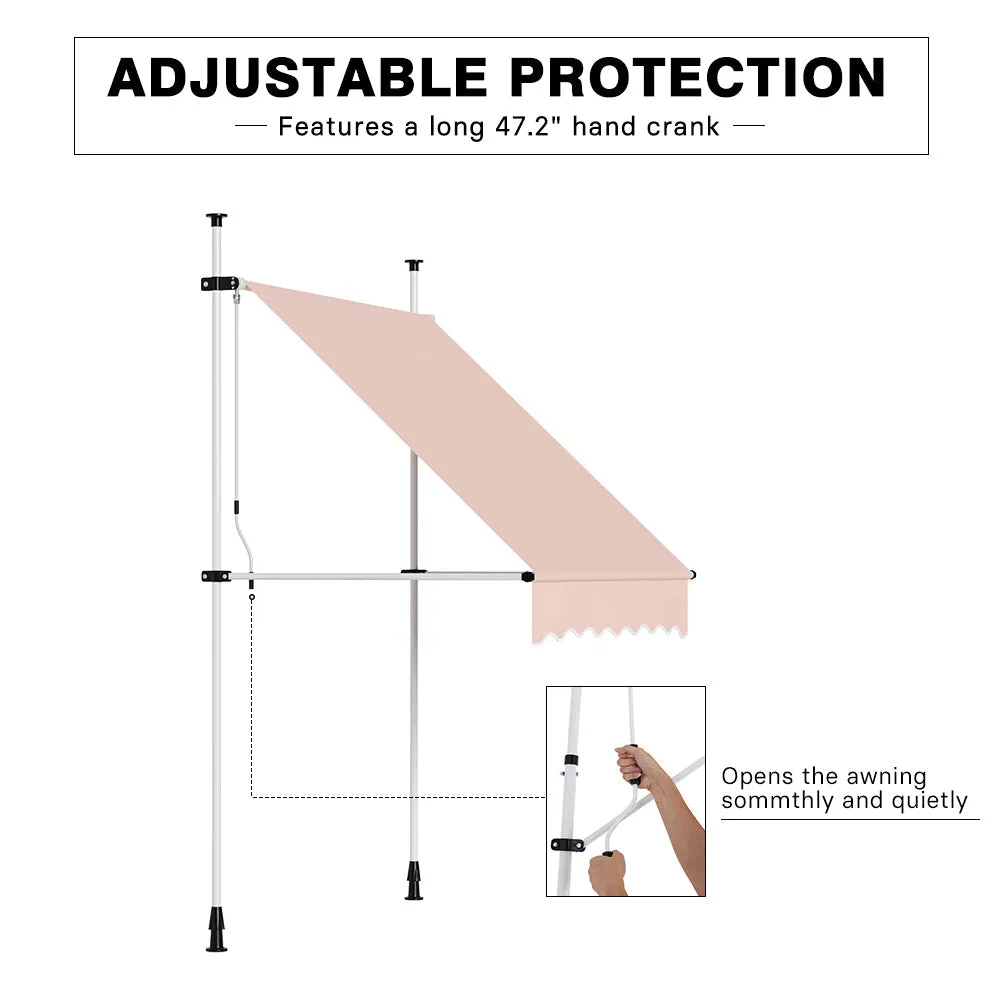 Light Khaki Manual Retraction Patio Awning Freestanding DIY Patio Clamp Awning