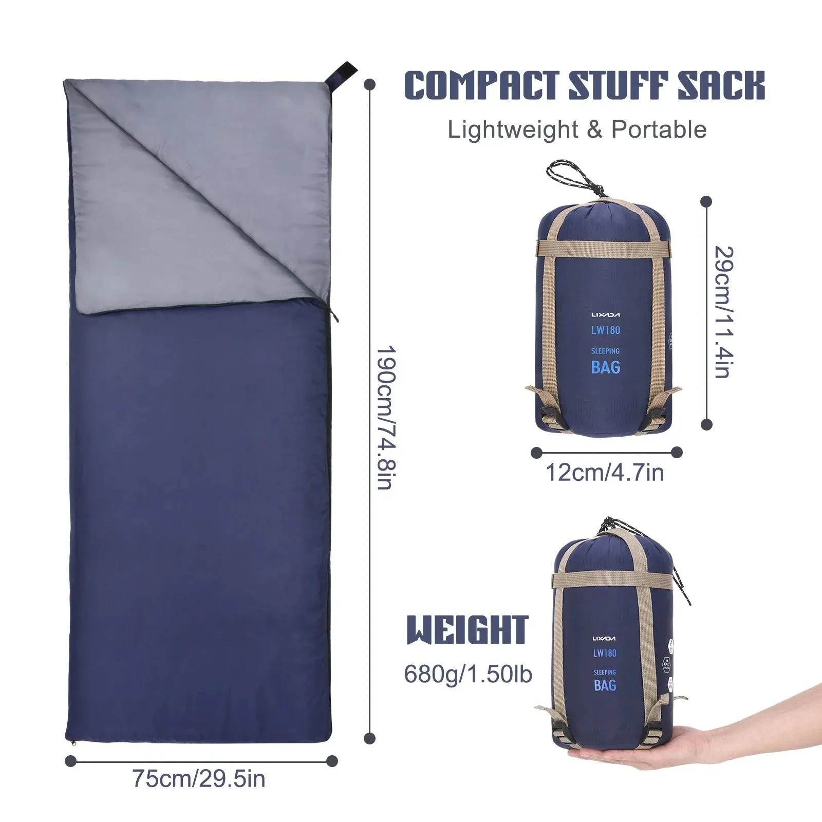 Lixada 190 * 75cm Outdoor Envelope Sleeping Bag Camping Travel Hiking Multifunction Ultra-light Sleeping Bag Travel Bag 680g