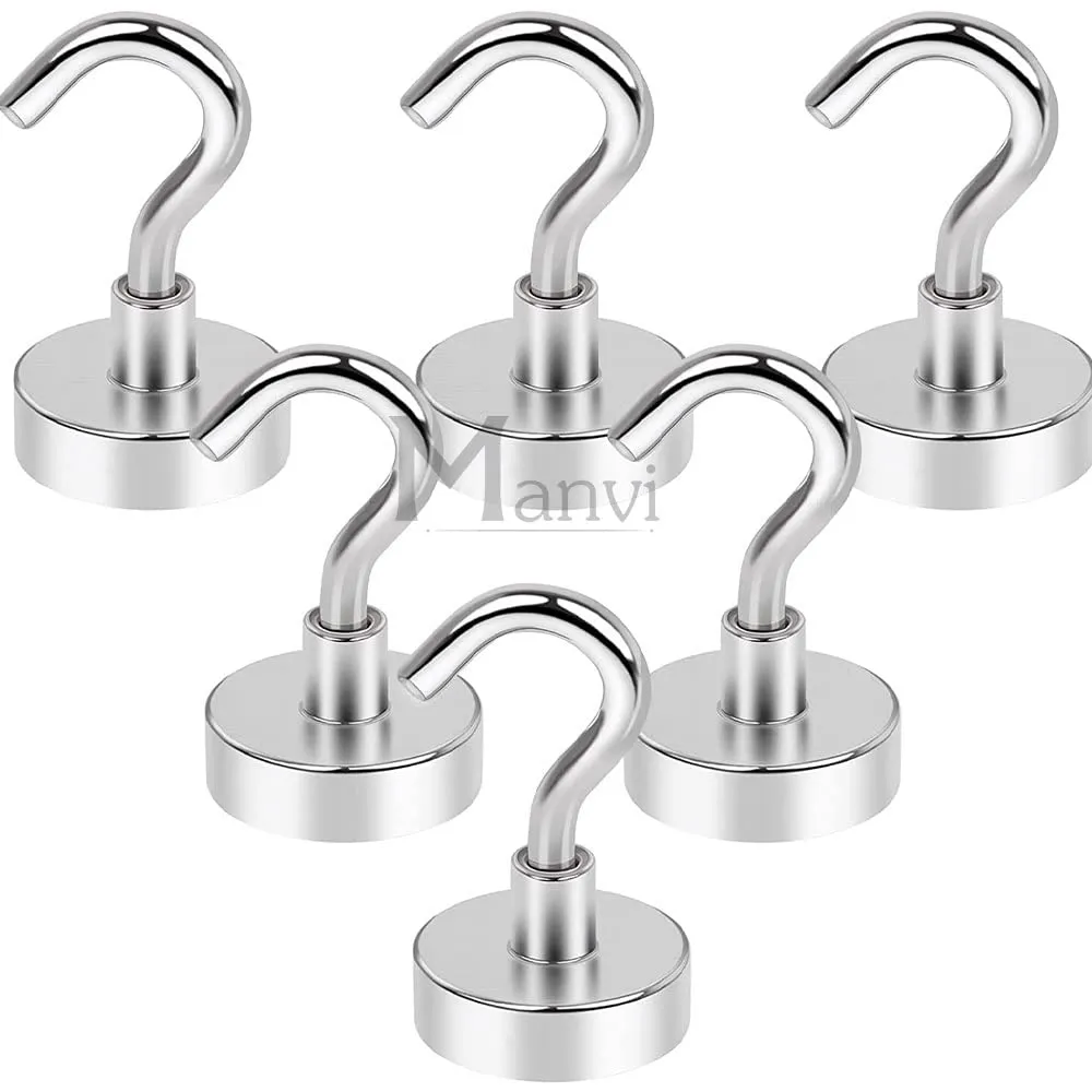 MANVI Magnetic Hooks, Heavy Duty Earth Magnets with Hook for Curtain, Garage, Cruise, Classroom, Grill, Workplace and Office (6)pcs