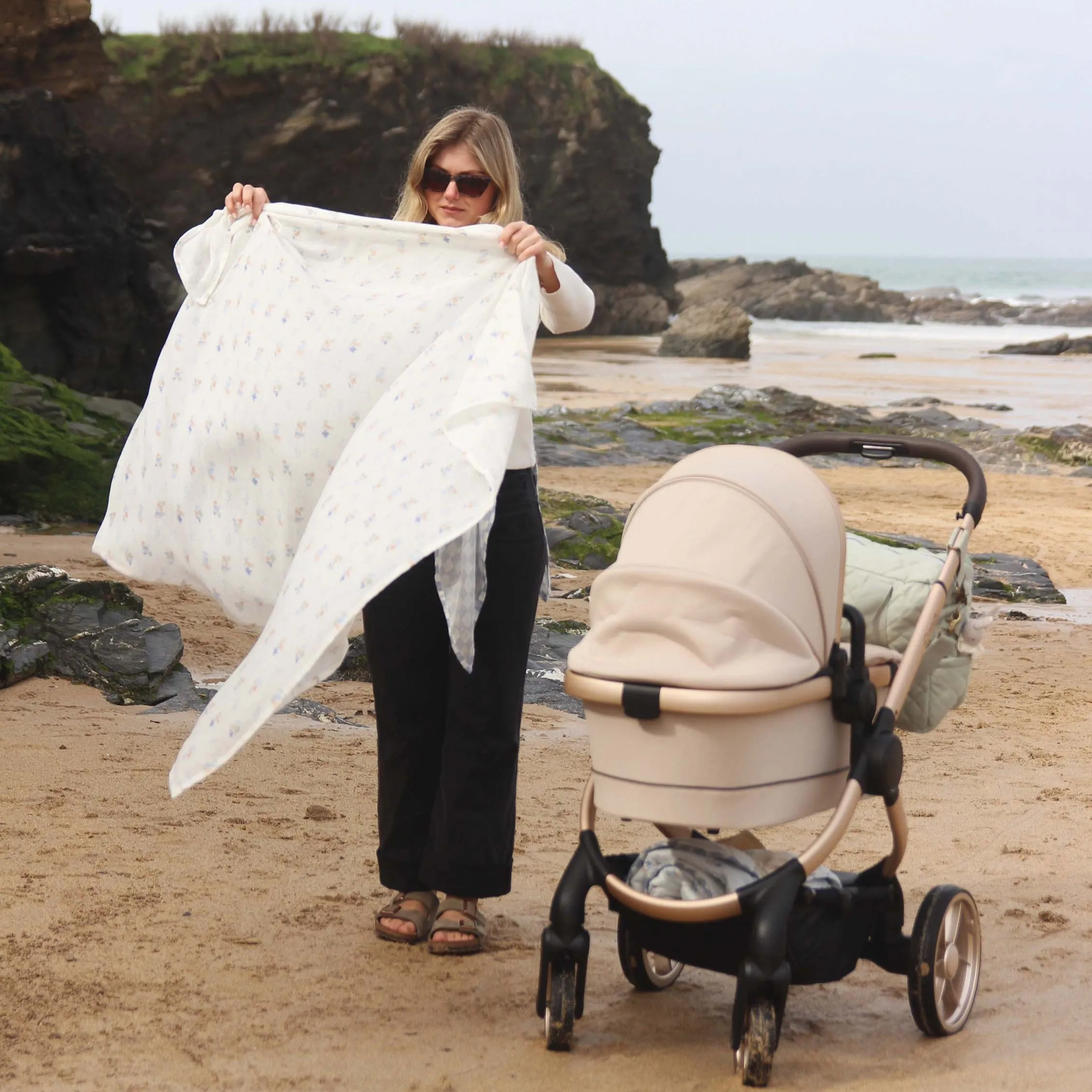 Organic Baby Muslin Swaddle 'Coastline'