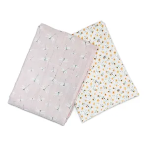 Pack of 2 Swaddle Blankets Multipurpose Muslins - Vintage Floral / Dragonfly