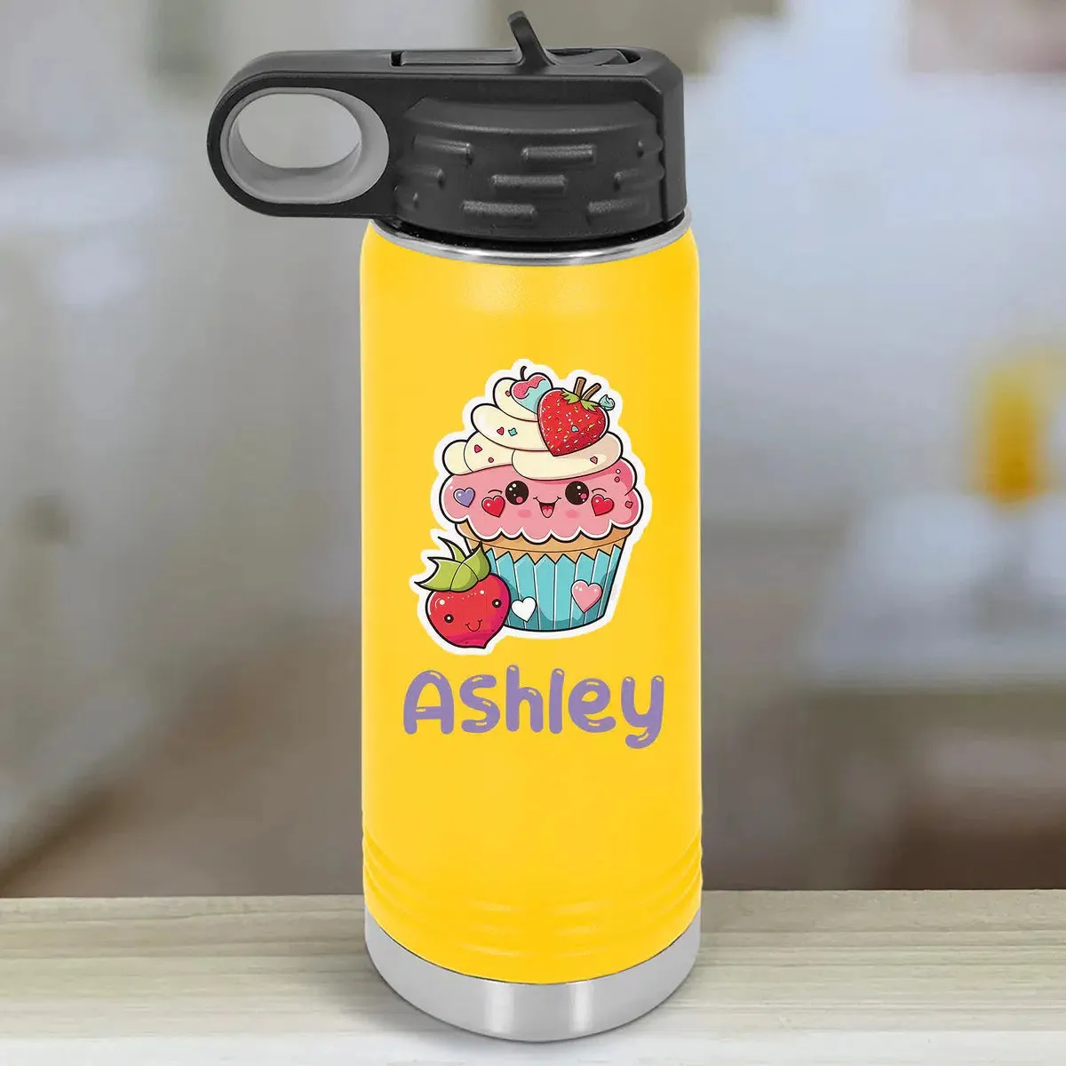 Personalized Kids Water Bottle Tumblers - Cute Cupcakes