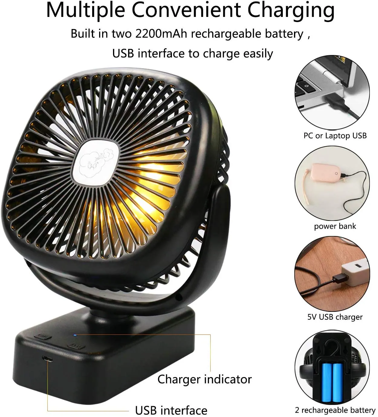 Portable Battery Camping Fan with LED Lantern Rechargeable Fan