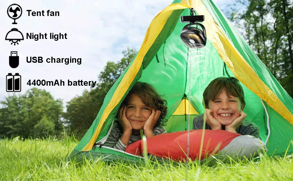 Portable Battery Camping Fan with LED Lantern Rechargeable Fan