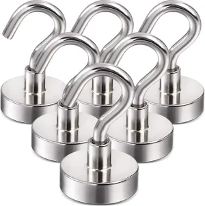 RIOMTRIC Magnetic Hooks Heavy Duty Cruise S-Hooks Earth Magnets with Hook for Refrigerator, Extra Strong Cruise Hook for Hanging, Magnetic Hanger for Curtain, Grill (Magnetic Hooks 6 pcs)