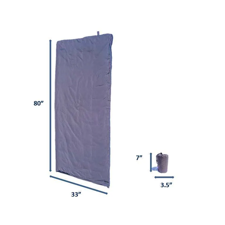 Sleeping Bag Liner Hiking Camping Hostel Travel Sack Sheet, Rectangular with Zipper 80"L