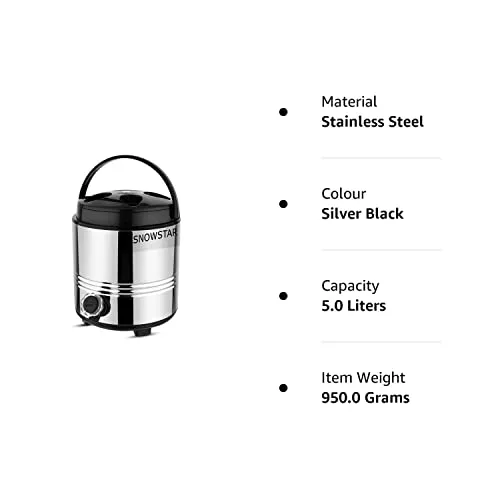 SNOWSTAR® Insulated Water Jug I Stainless Steel Body Inside and Outside I 5 Liter of Capacity I Thermosteel Water Container