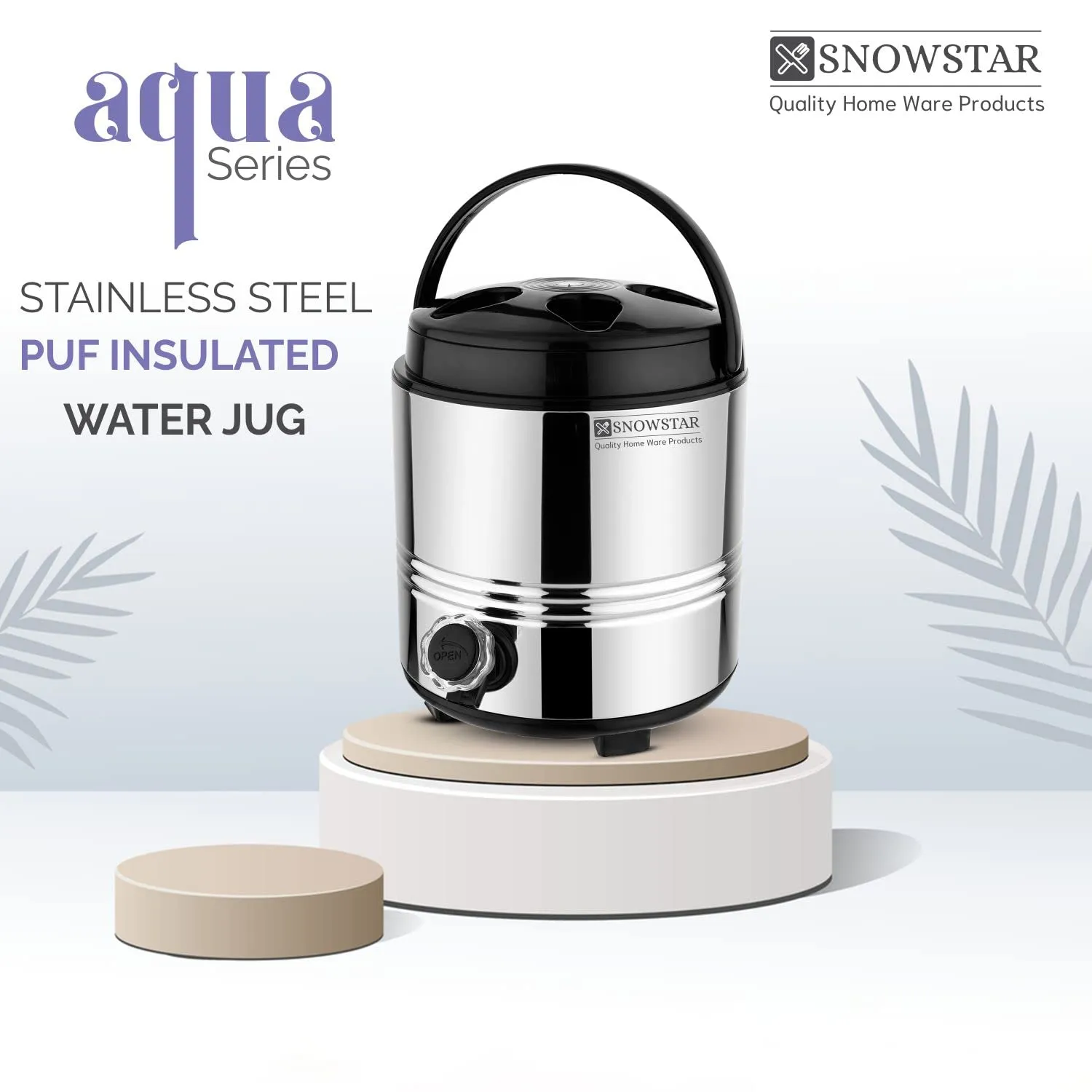 Snowstar Stainless Steel PUF Insulated Water Jug with Leak Proof Tap - 3 Liters, Silver - Double Walled Vaccum Thermos Water Bottled/Jug - Keeps Water/Tea hot and Cold Upto 4-5 Hours, Durable