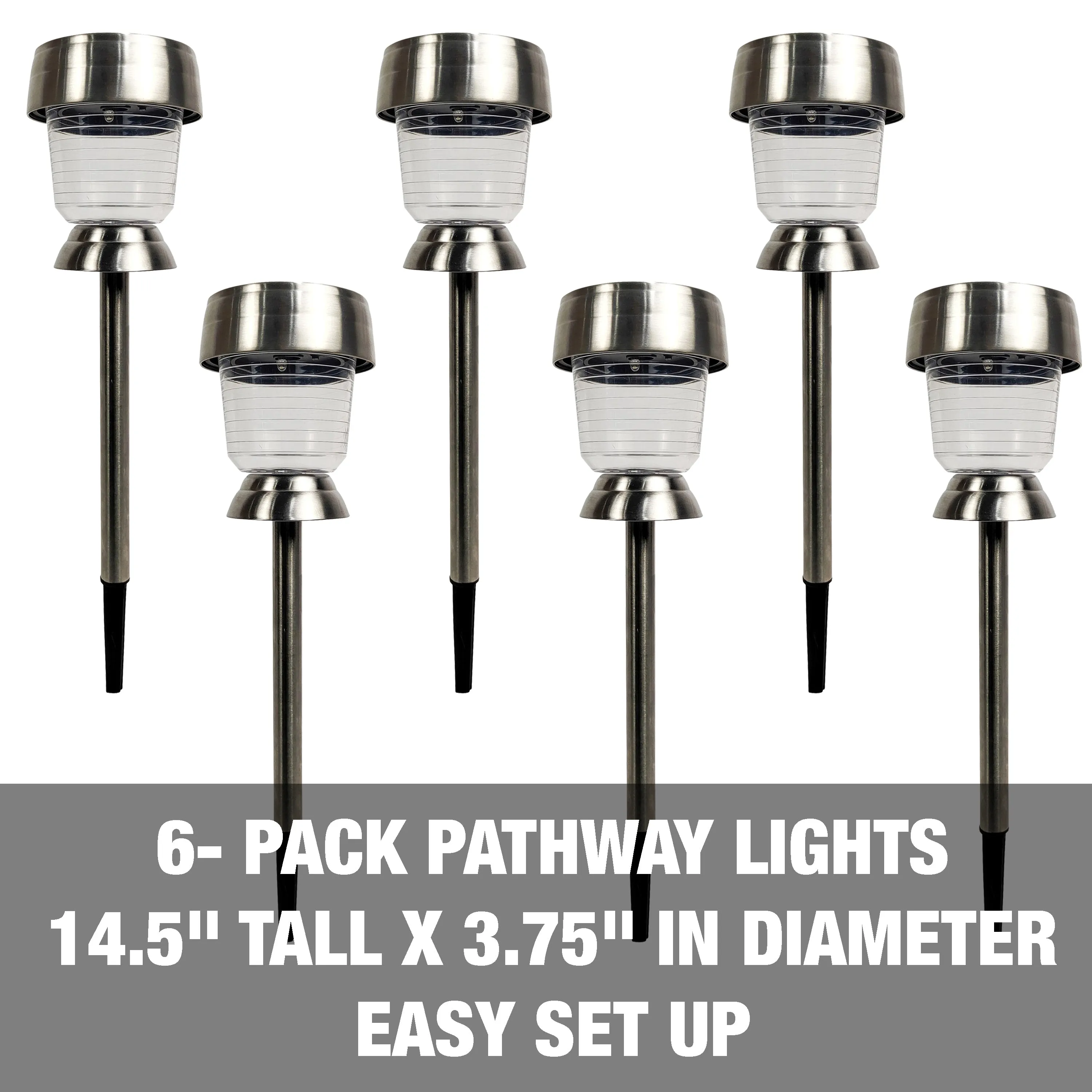 Solar Powered LED Pathway Lights | 14-in. Tall | 6-Pack | Ocean Pattern Design | Waterproof IP44