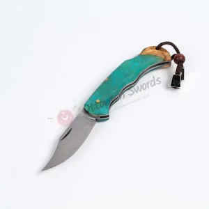 Turquoise Epoxy Handle LockBack Folding Knife 2.9 İnches Blade