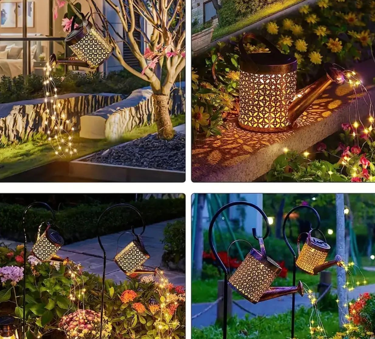 Whimsical Decorative Solar Watering Can With Lights - Outdoor Garden Decor - Waterproof Solar Lanterns