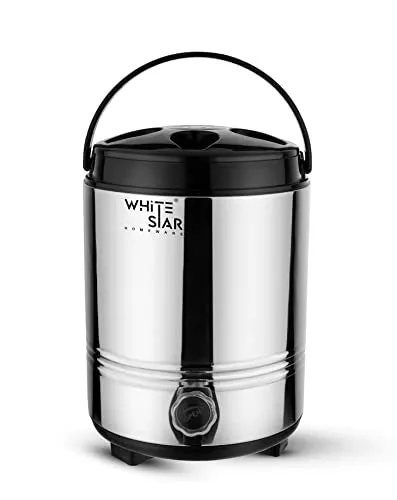 WHITESTAR Stainless Steel Hot and Cold Water Jug for Office, Home Kitchen, 8 Liter, Silver I PUF Insulated Water Dispenser with Leak Proof Tap I Highly Durable & Sturdy Base I Easy to Carry Handle