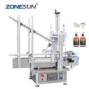 ZONESUN Desktop Automatic Glass Bottle Cap Cork Press Machine Jar Whisky Plastic Bottle Capping Machine With Cap Feeder